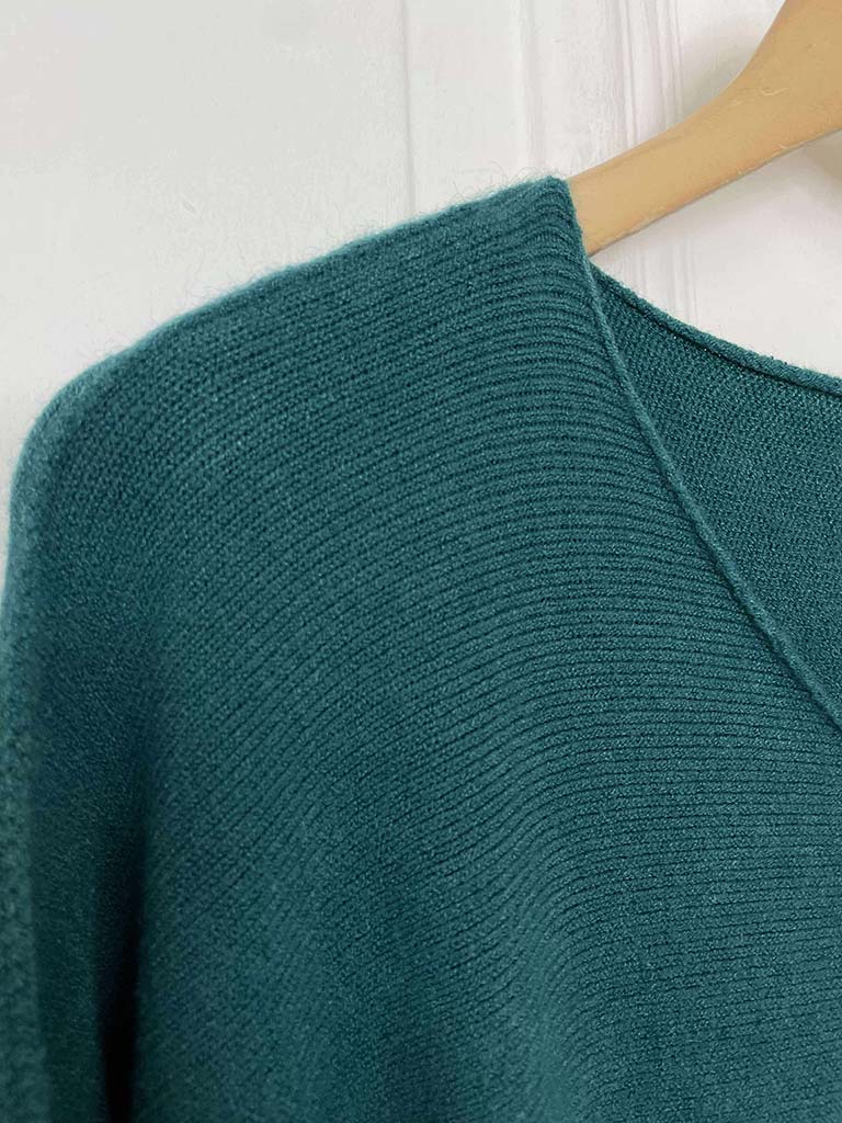 Exposed Seam Batwing Knit - Teal