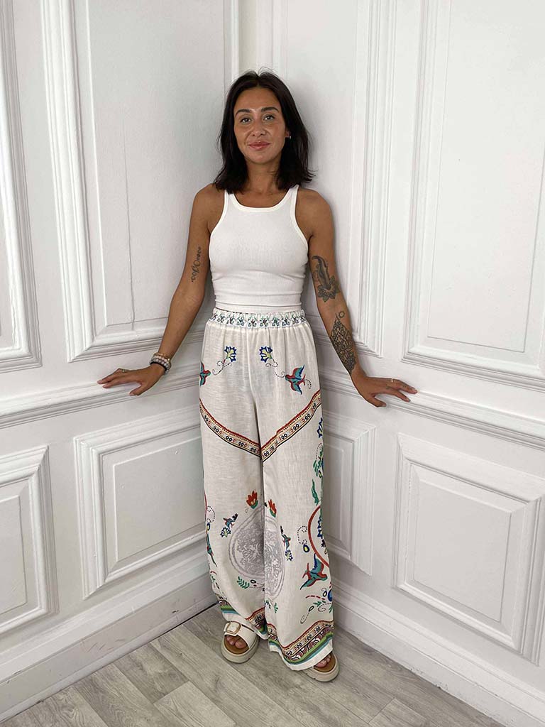 Bird & Floral Wide Leg Trousers