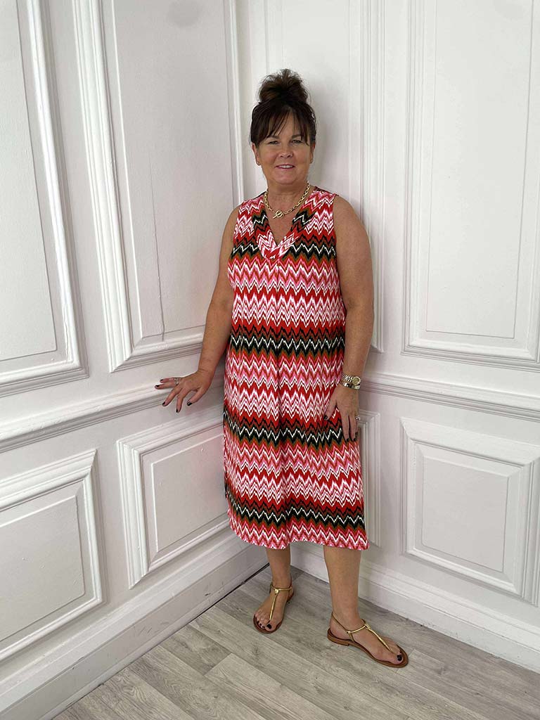 Malissa J V-Neck Midi Dress - Zigzag