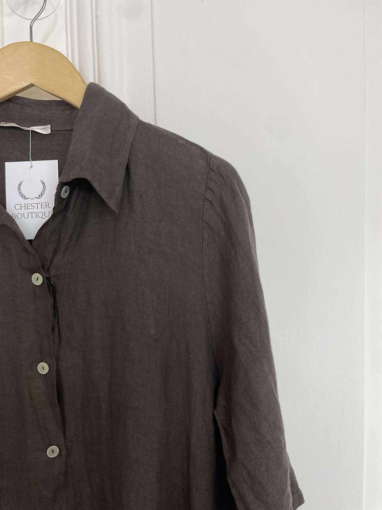 Linen Shirt Dress - Chocolate