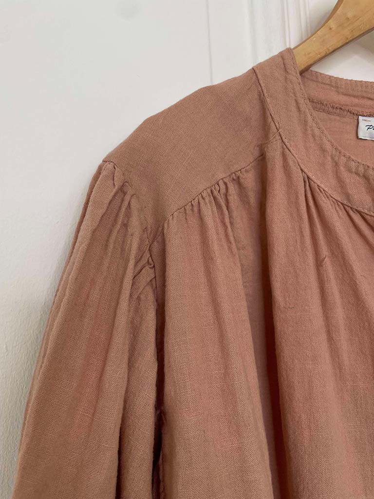 Cotton & Linen Peasant Top - Apricot