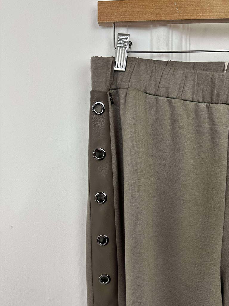 Malissa J Jersey Eyelet Strip Trousers - Mushroom