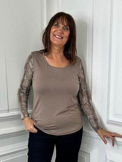 Malissa J Mesh Sleeve Top - Mushroom