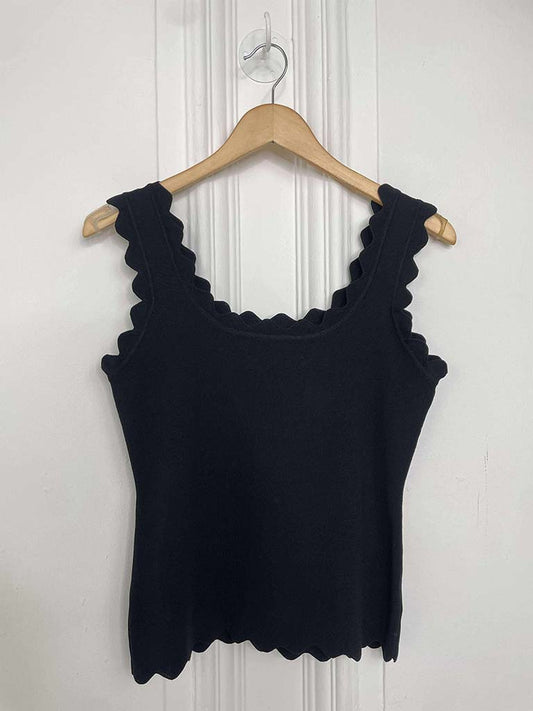 Scalloped Edge Vest - Black
