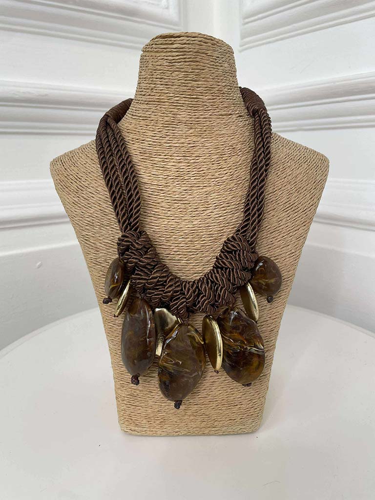 Wrapped Rope & Bead Statement Necklace