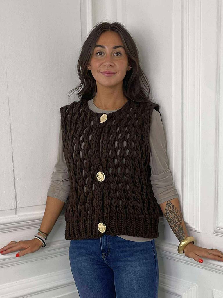 Chunky Knit Waistcoat - Chocolate