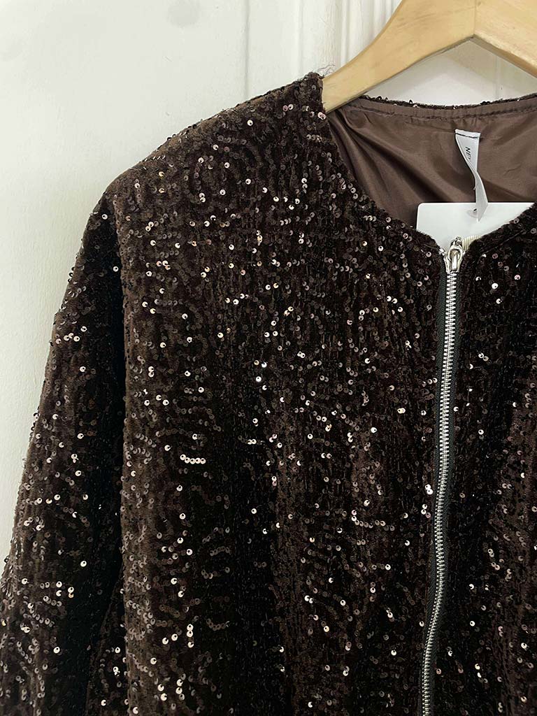 Sequin Bomber Jacket - Chocolate