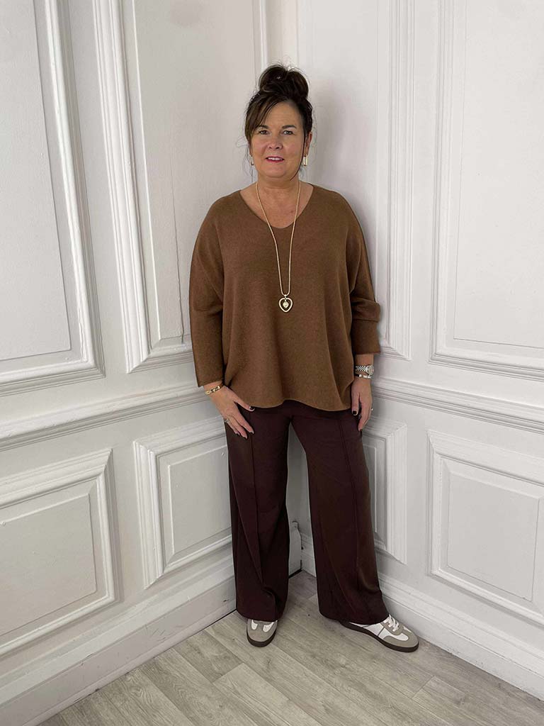 Malissa J Wide Leg Ponte Trousers - Chocolate