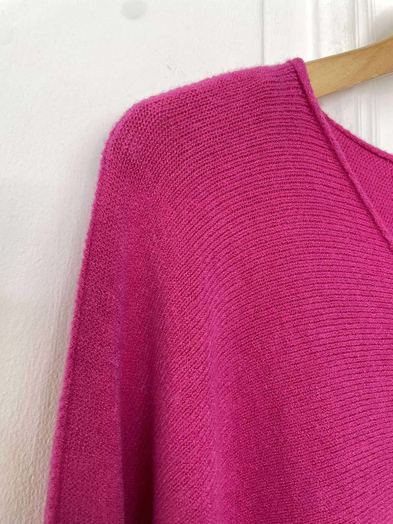 Exposed Seam Batwing Knit - Hot Pink