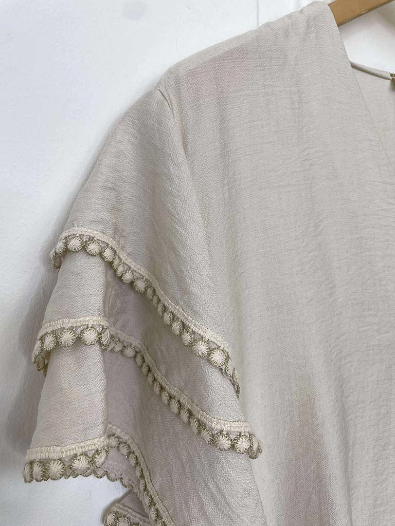 Crochet Frill Sleeve Dress - Ecru