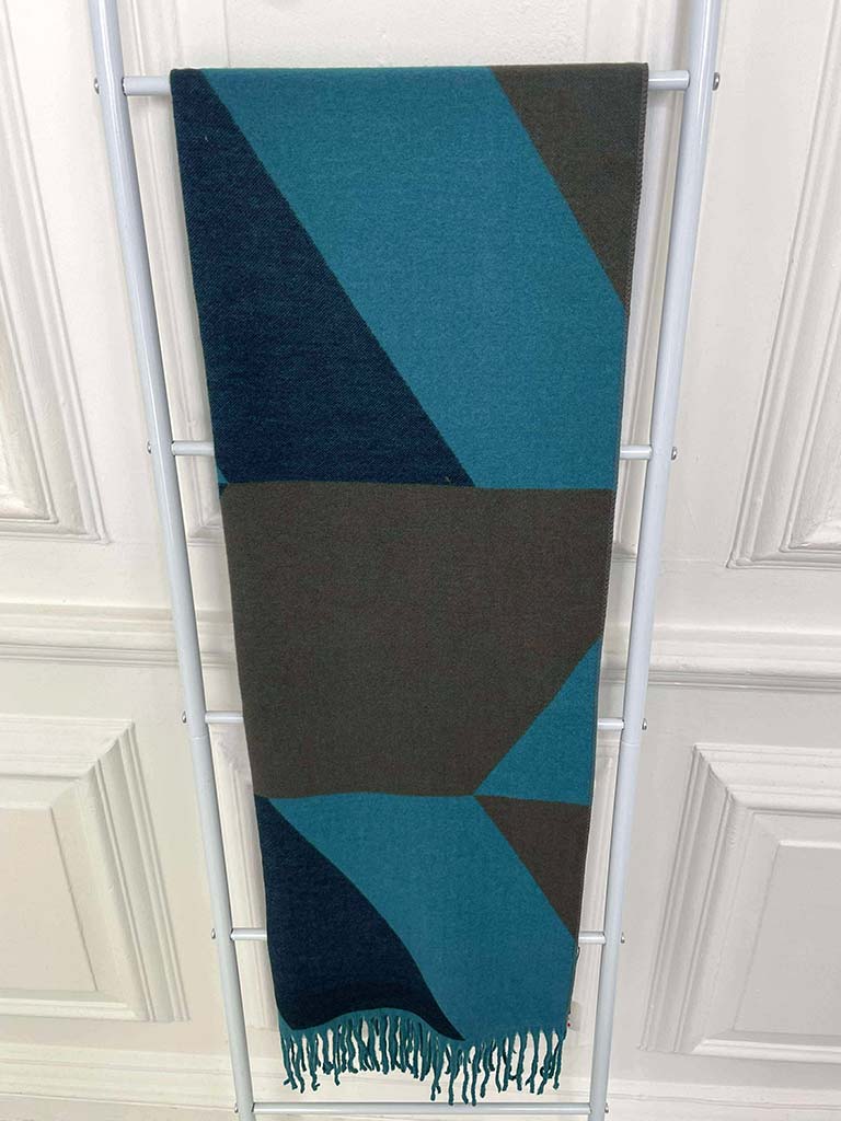 Geo Print Cashmere Mix Scarf - Teal