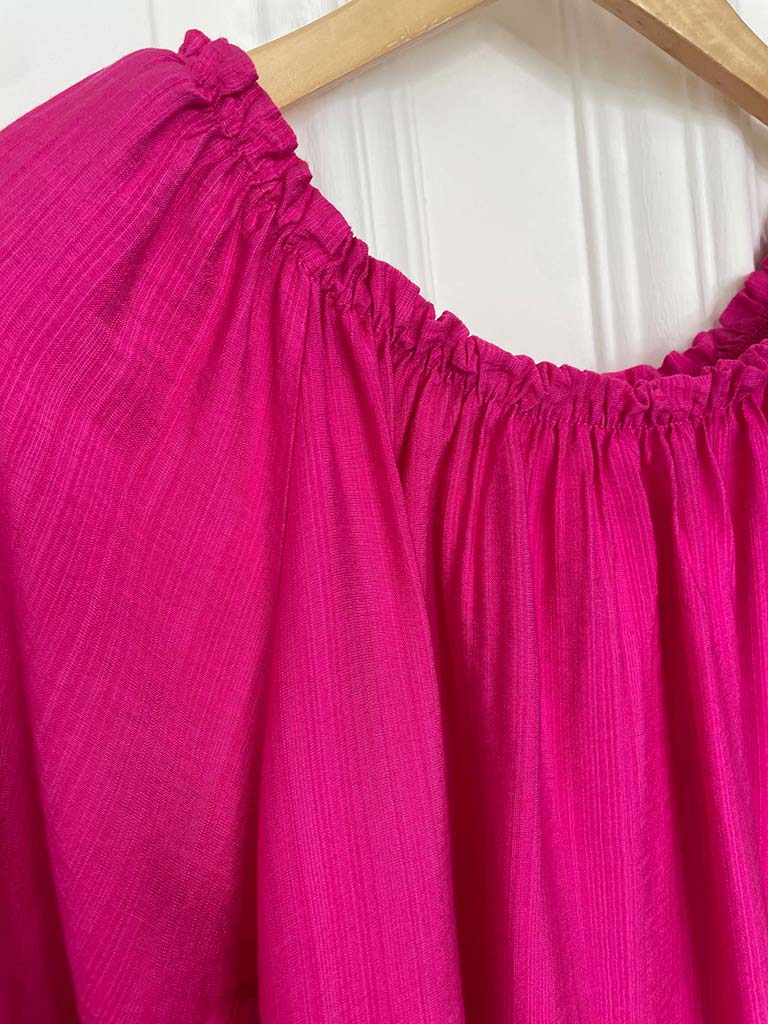 Bardot Frill Sleeve Top - Hot Pink