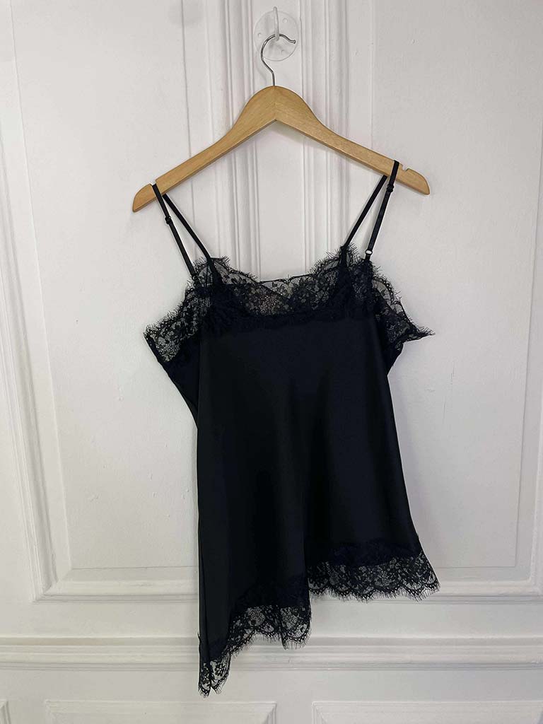 Lace Trim Asymmetric Cami Top - Black