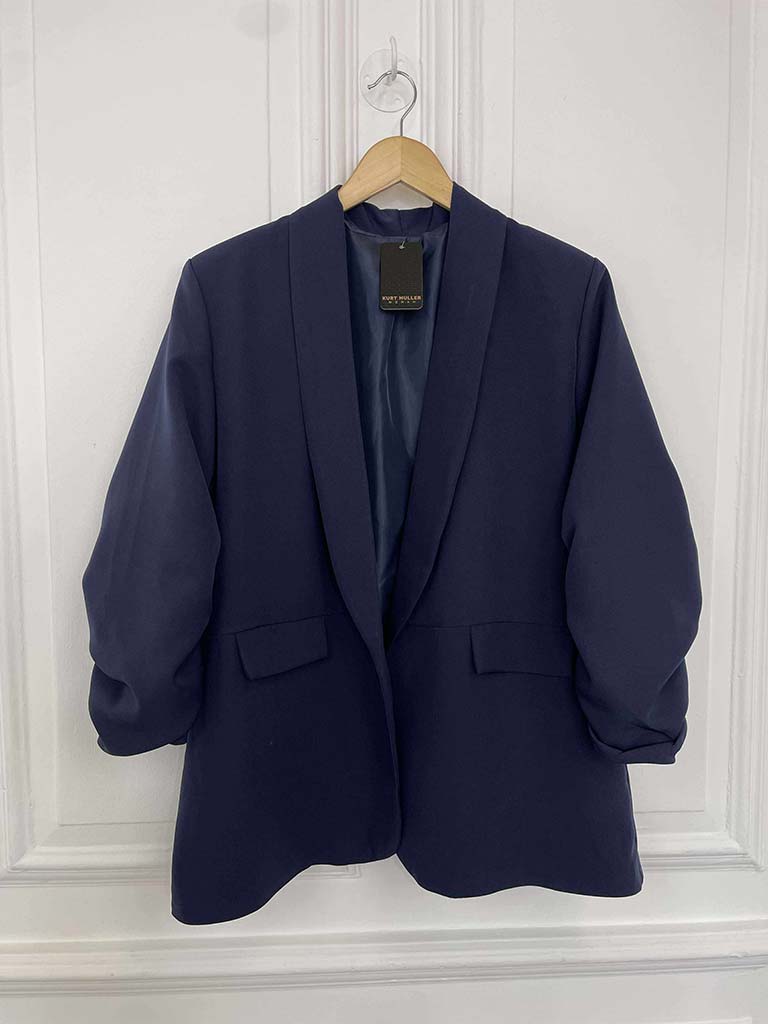 Ruched Sleeve Blazer - Navy