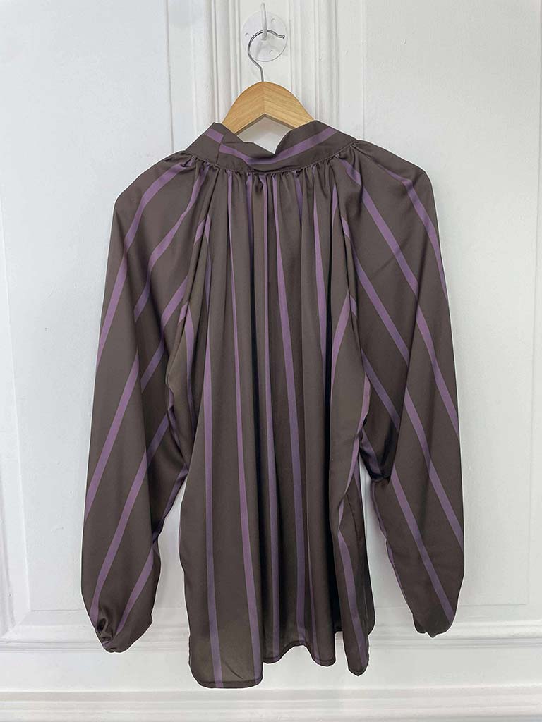 Stripe Tie Neck Blouse - Chocolate