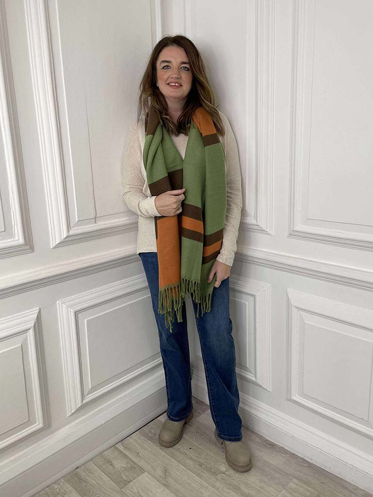 Stripe Cashmere Mix Scarf - Pistachio