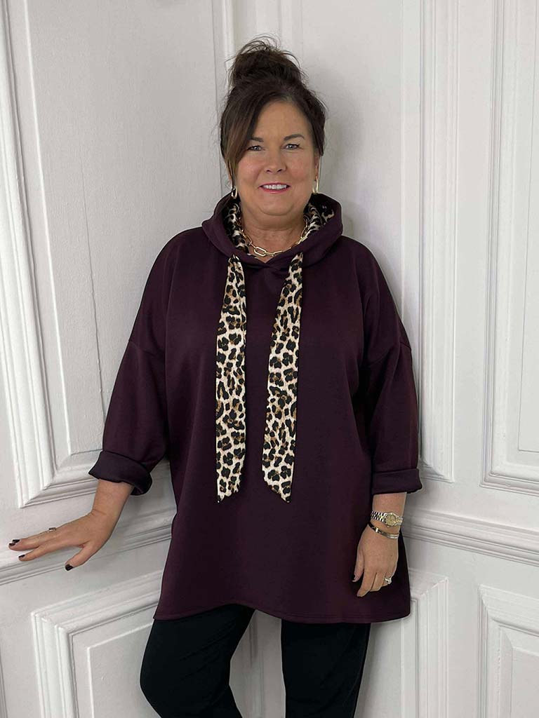 Supersoft Jersey Hoodie - Plum Leopard