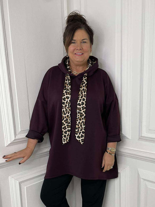 Supersoft Jersey Hoodie - Plum Leopard