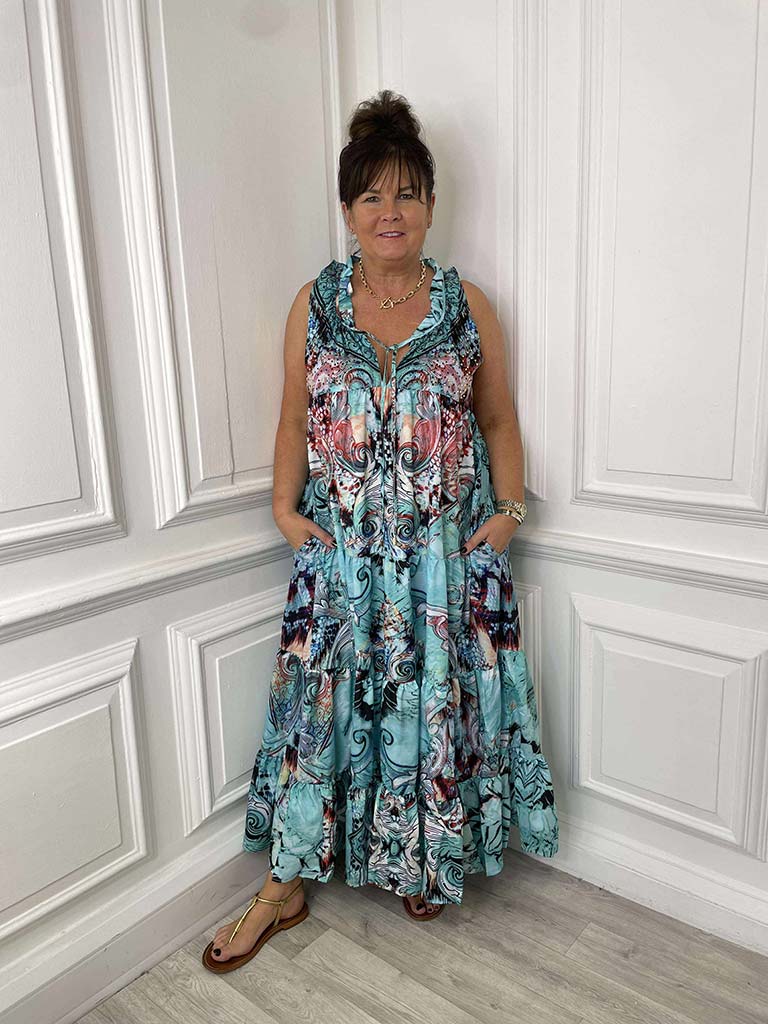Malissa J Aqua Tiered Maxi Dress