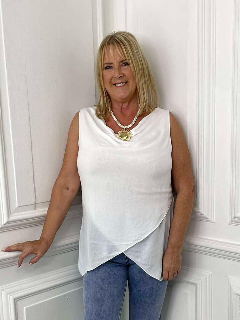 Draped Crossover Vest - White