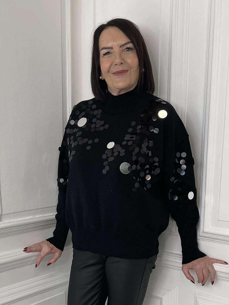 Malissa J Disco Sequin Knit - Black