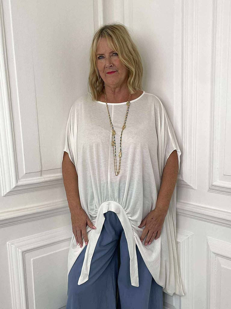 Malissa J Scooped Ruched Top - Warm White