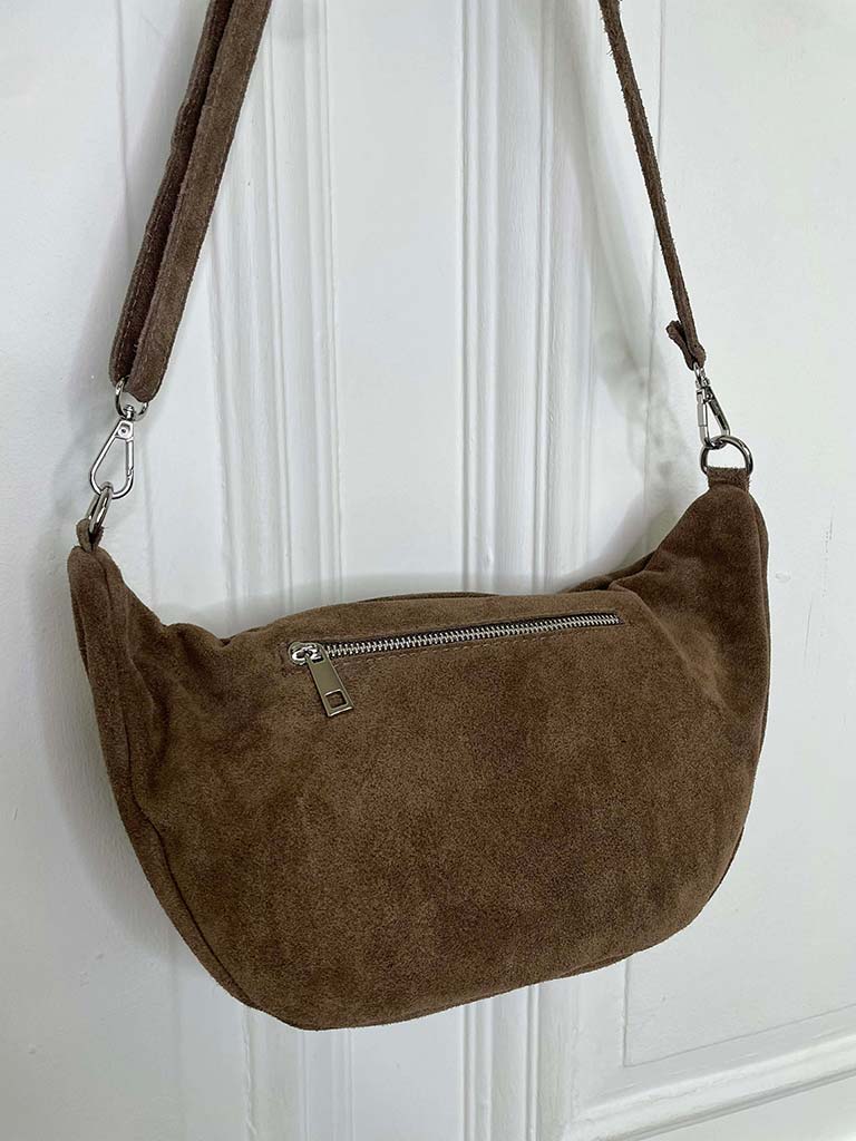 Suede Double Zip Cross Body Bag - Mocha