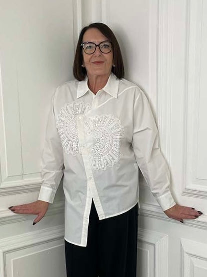 Malissa J Beaded Applique Shirt - White