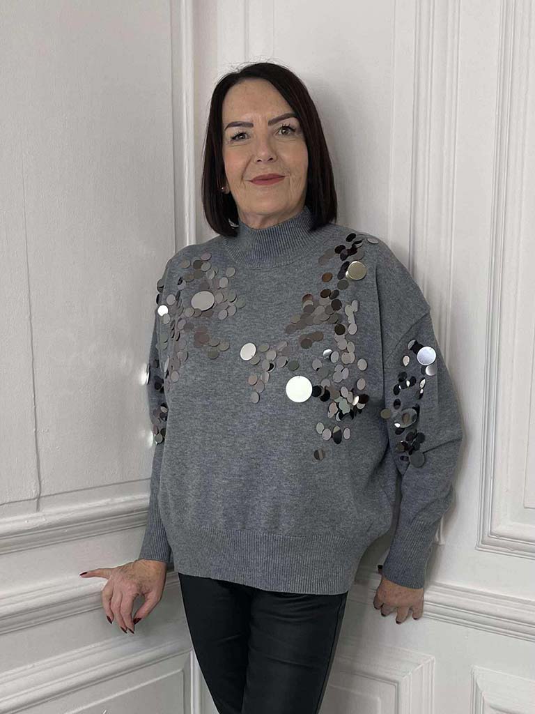 Malissa J Disco Sequin Knit - Grey