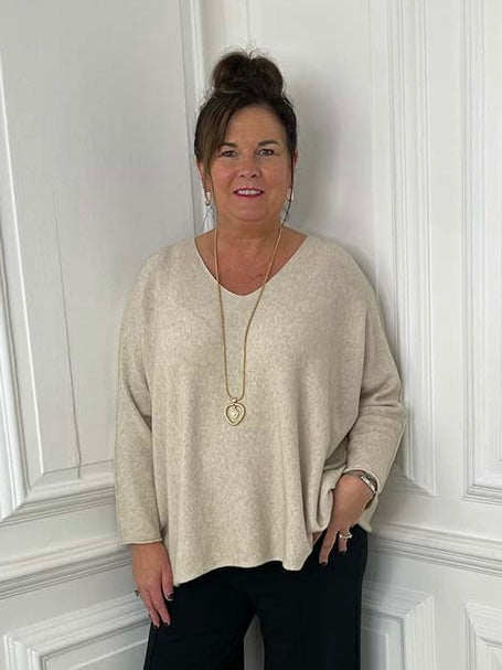 Exposed Seam Batwing Knit - Stone