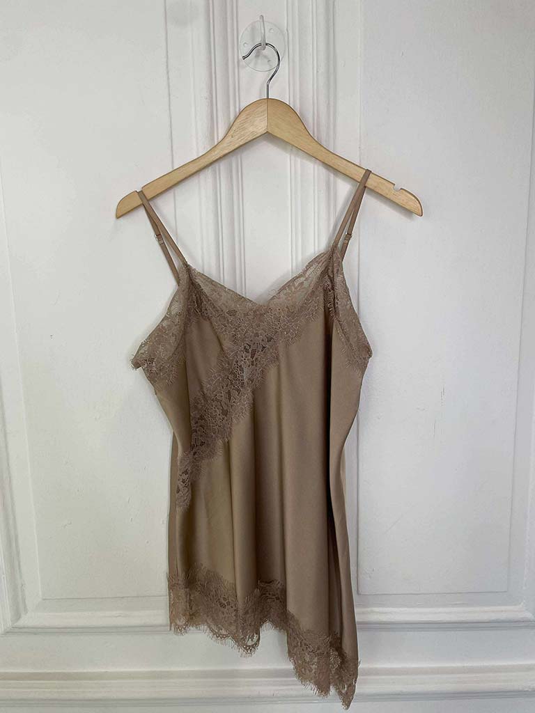 Lace Trim Asymmetric Cami Top - Caramel