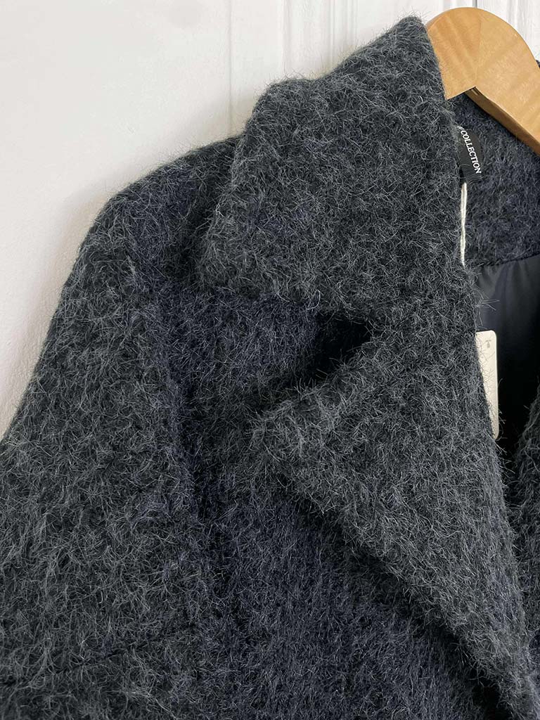 Lapel Collar Felted Coat - Charcoal