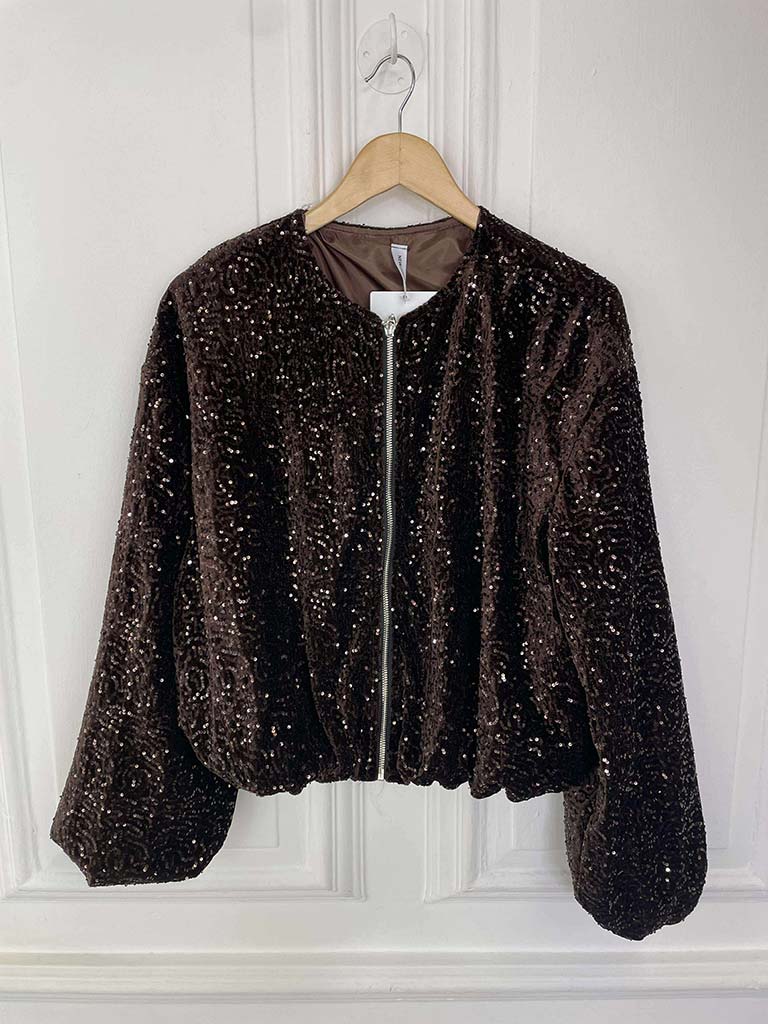 Sequin Bomber Jacket - Chocolate