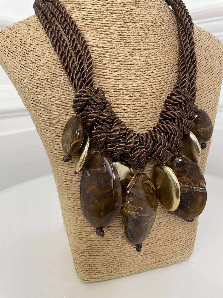 Wrapped Rope & Bead Statement Necklace