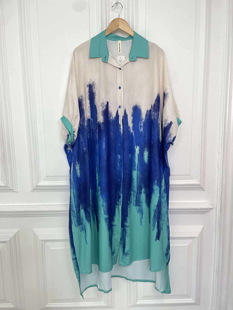 Paint Splash Shirt Dress - Cobalt