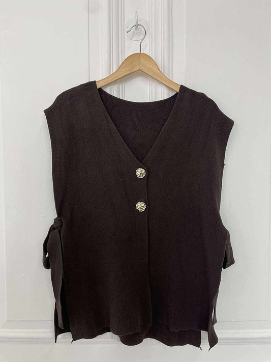 Tie Side Knit Waistcoat - Chocolate