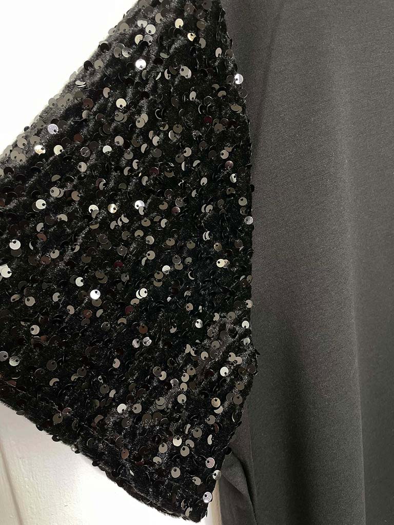 Sequin Sleeve Dress - Black