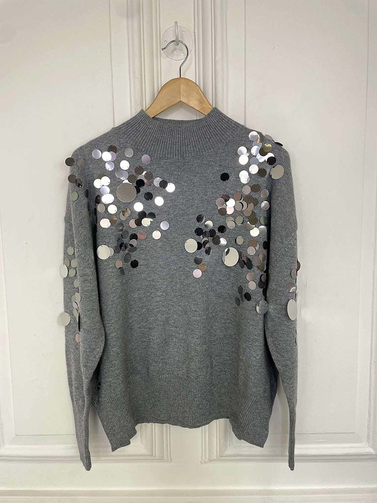 Malissa J Sequin Disc Knit - Grey