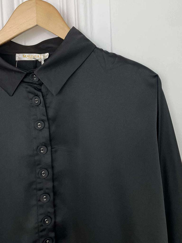 Malissa J Silk Feel Pleat Detail Shirt - Black
