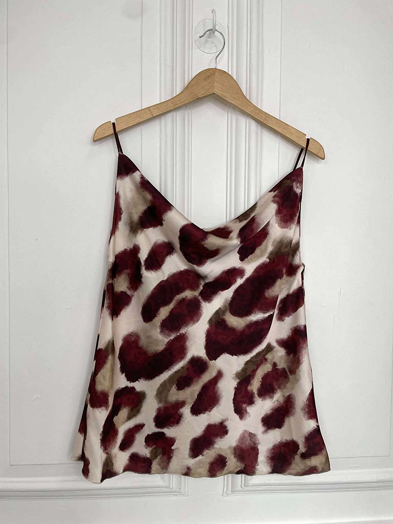 Leopard Draped Cami - Burgundy