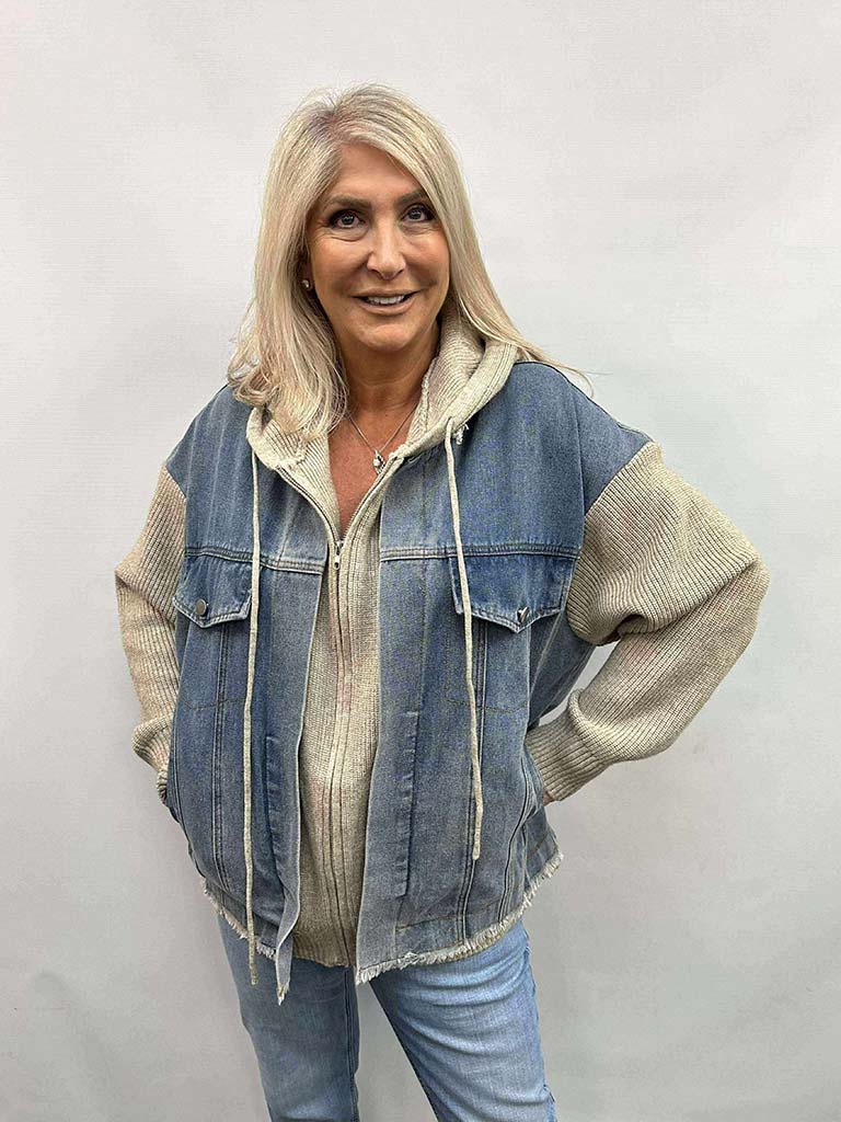 Malissa J Denim Knit Hooded Shacket