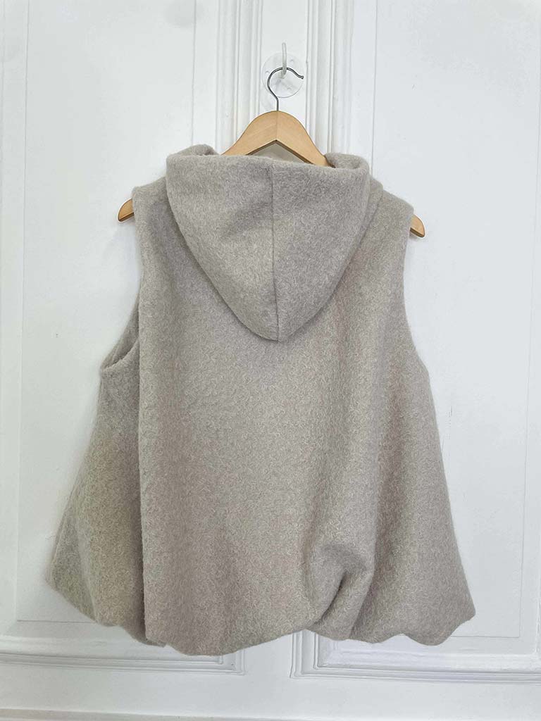 Bubble Hem Hooded Gilet - Stone