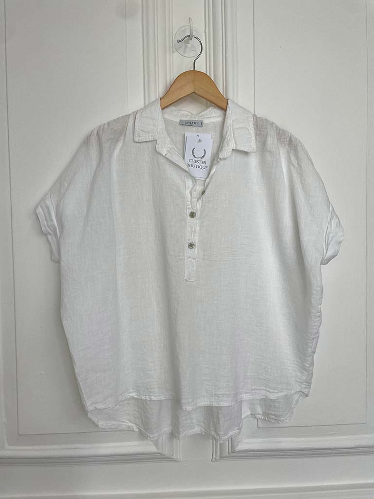 Cotton & Linen Popover Shirt - White