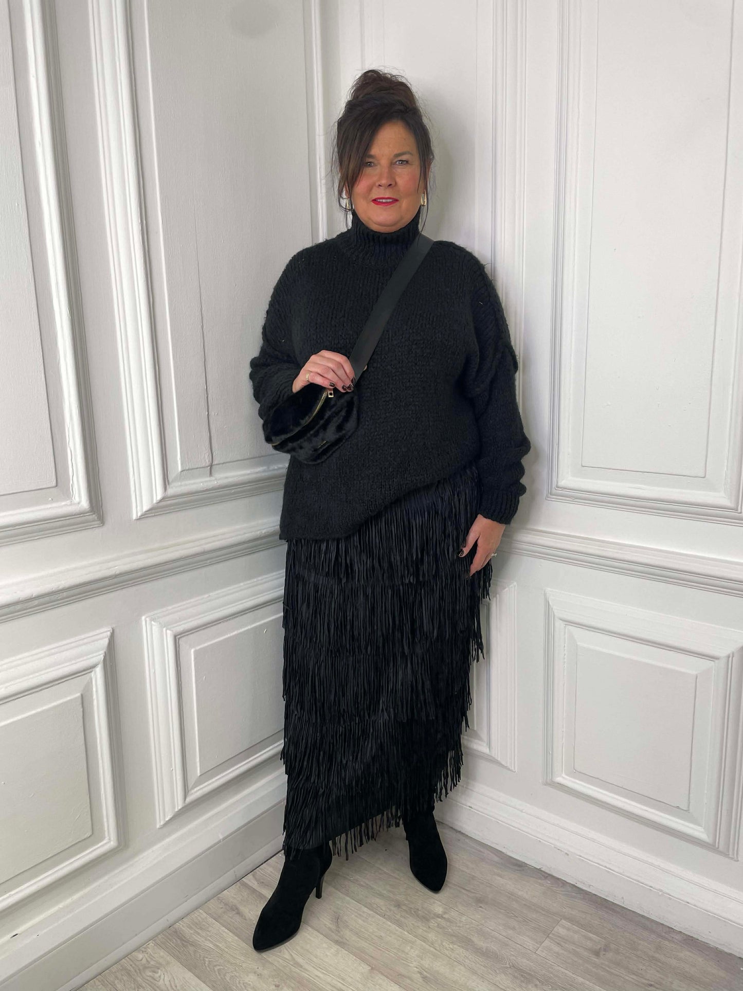 Fringed Layered Skirt - Black