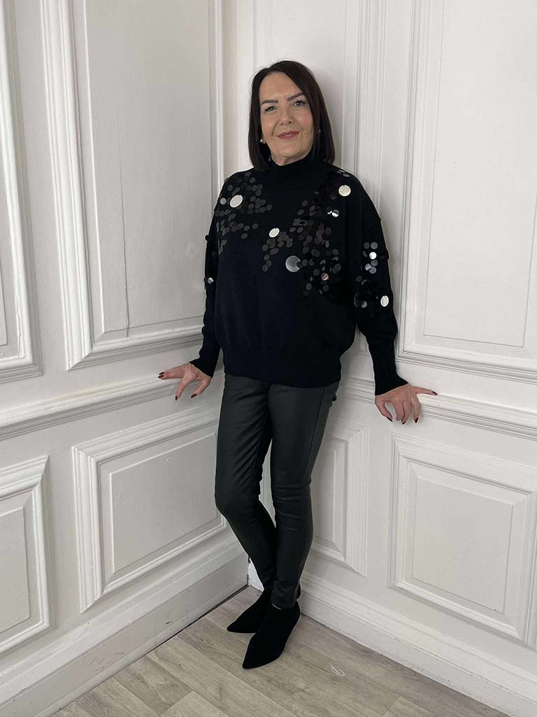 Malissa J Disco Sequin Knit - Black