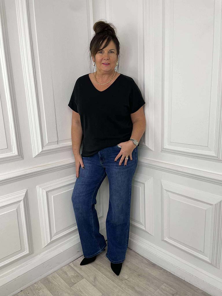 V-Neck Knit Top - Black