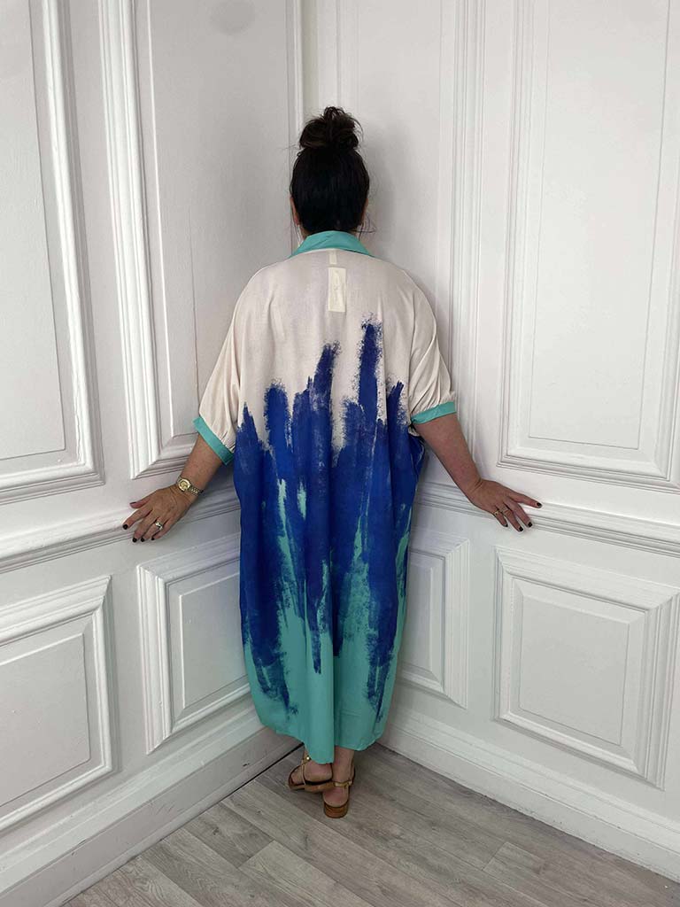 Paint Splash Shirt Dress - Cobalt