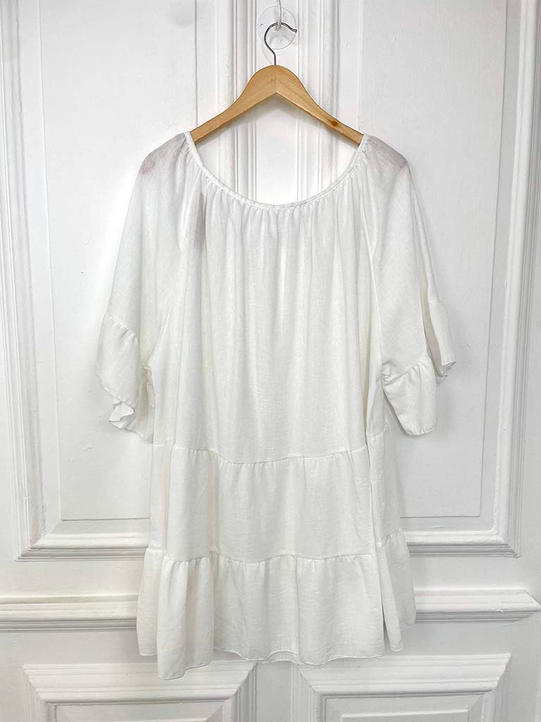 Flute Sleeve Tiered Tunic - White