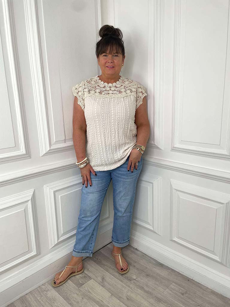 Broderie Anglaise Crochet Top - Ecru