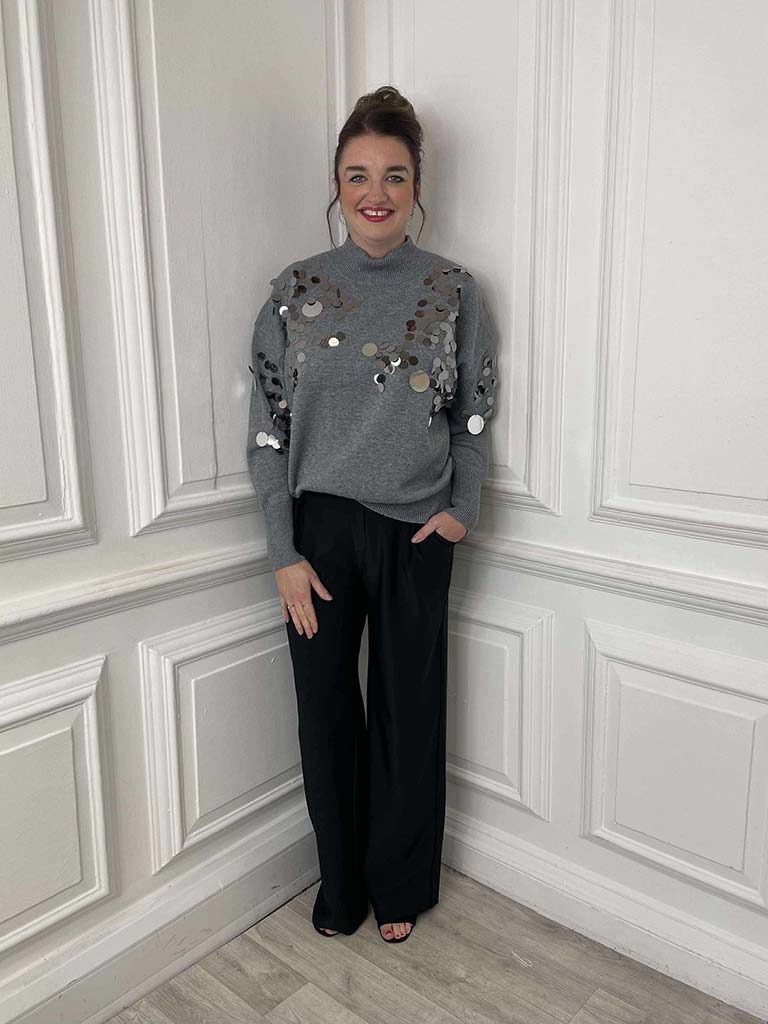 Malissa J Disco Sequin Knit - Grey